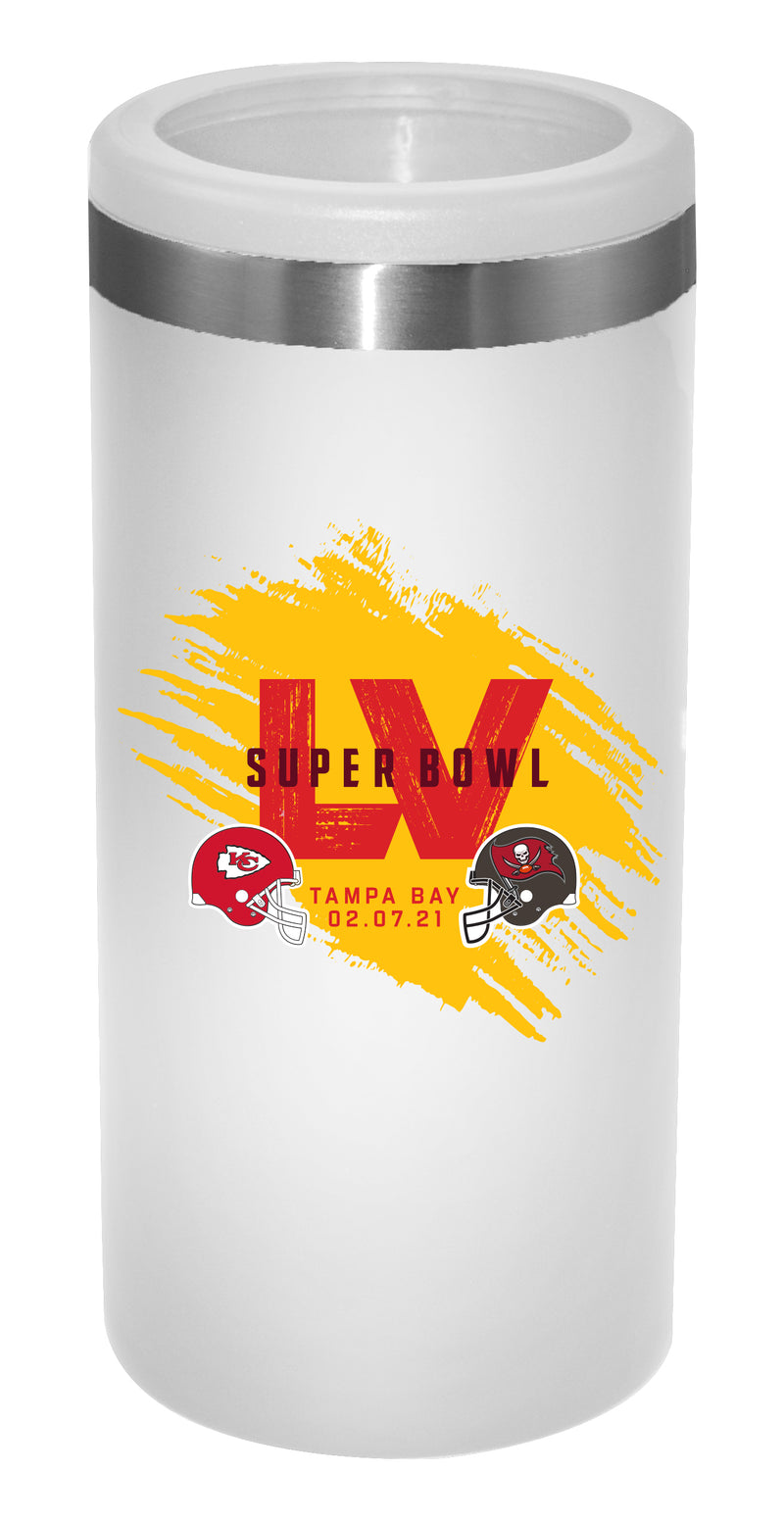 12oz White Stainless Steel Slim Can Holder | Super Bowl LV Dueling Dueling, KCC, NFL, OldProduct, TBB 840198297260 $30.99