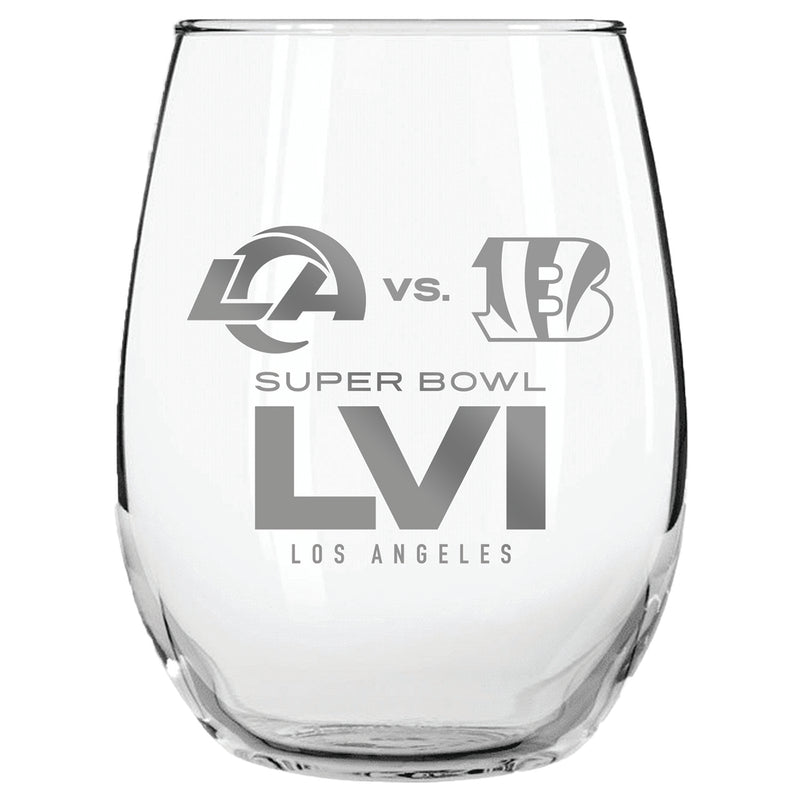 15oz Etched Stemless Wine Glass | Super Bowl LVI Dueling