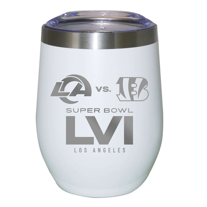 12oz White Etched Stainless Steel Stemless Tumbler | Super Bowl LVI Dueling