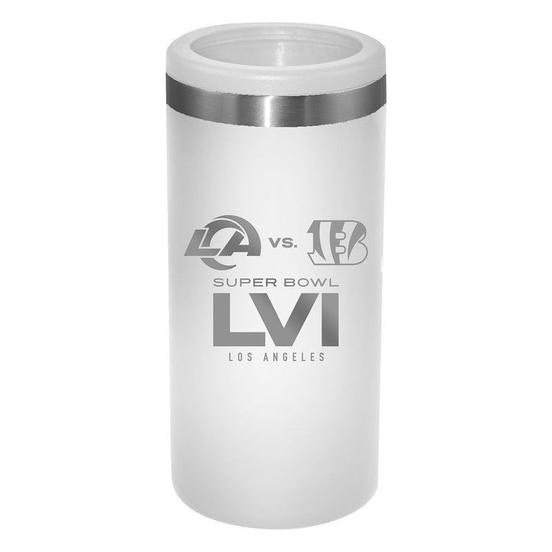 Etched White Stainless Steel Slim Can Holder | Super Bowl LVI Dueling
