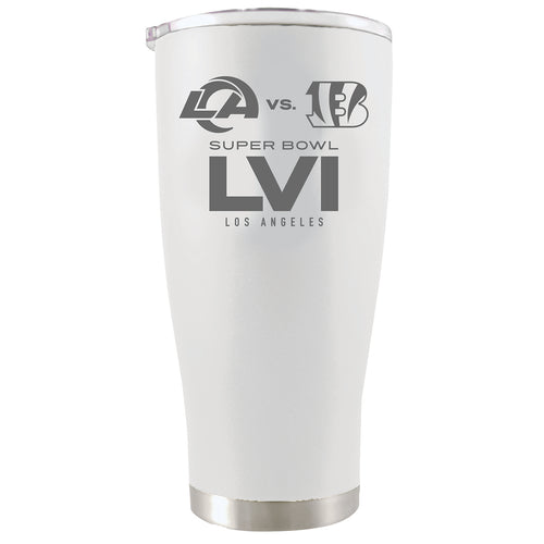 20oz Etched White Stainless Steel Tumbler | Super Bowl LVI Dueling