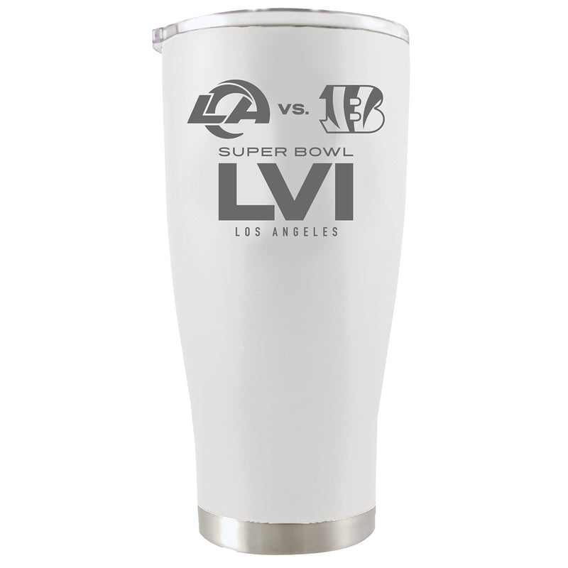 20oz Etched White Stainless Steel Tumbler | Super Bowl LVI Dueling