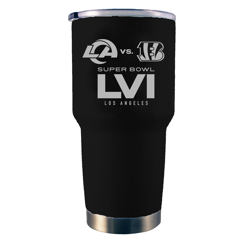 30oz Etched Black Stainless Steel Tumbler | Super Bowl LVI Dueling