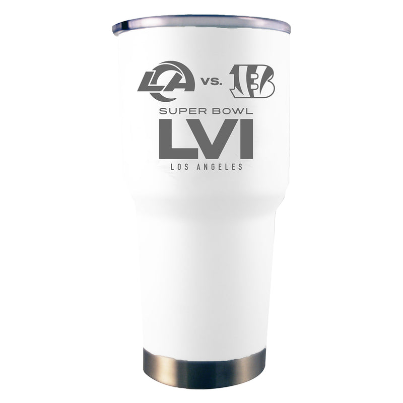30oz Etched White Stainless Steel Tumbler | Super Bowl LVI Dueling