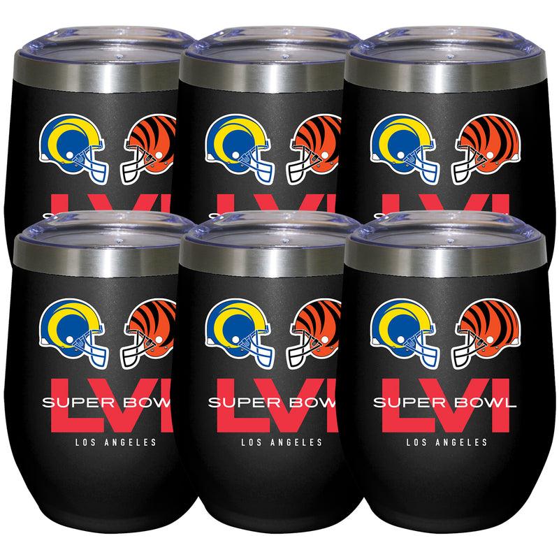 [6 Pack] 12oz Black Stainless Steel Stemless Tumbler | Super Bowl LVI Dueling