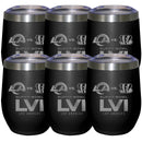 [6 Pack] 12oz Black Etched Stainless Steel Stemless Tumbler | Super Bowl LVI Dueling