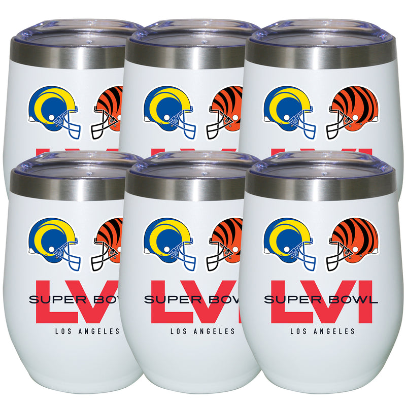 [6 Pack] 12oz White Stainless Steel Stemless Tumbler | Super Bowl LVI Dueling