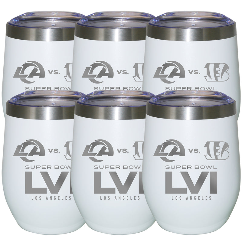 [6 Pack] 12oz White Etched Stainless Steel Stemless Tumbler | Super Bowl LVI Dueling