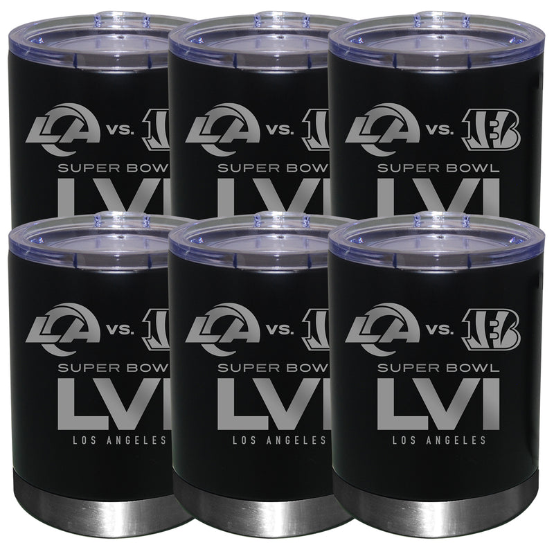 [6 Pack] 12oz Black Etched Stainless Steel Lowball | Super Bowl LVI Dueling
