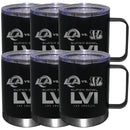 [6 Pack] 12oz Black Etched Stainless Steel Lowball with Handle | Super Bowl LVI Dueling