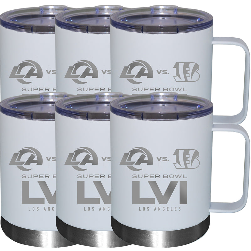 [6 Pack] 12oz White Etched Stainless Steel Lowball with Handle | Super Bowl LVI Dueling