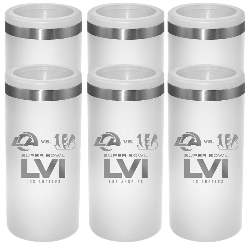 [6 Pack] Etched White Stainless Steel Slim Can Holder | Super Bowl LVI Dueling