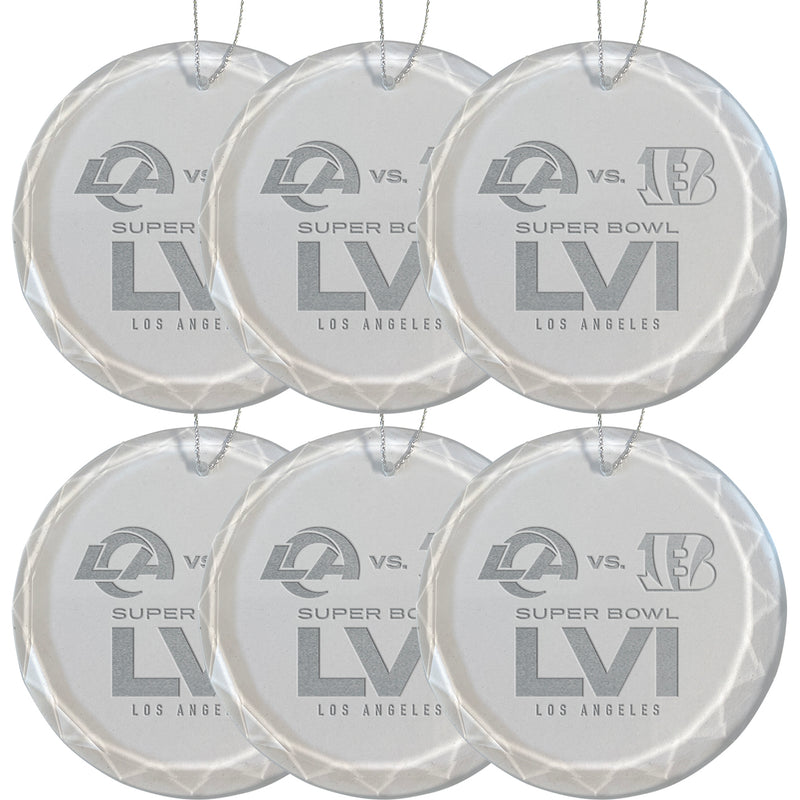 [6 Pack] Etched Faceted Glass Ornament | Super Bowl LVI Dueling