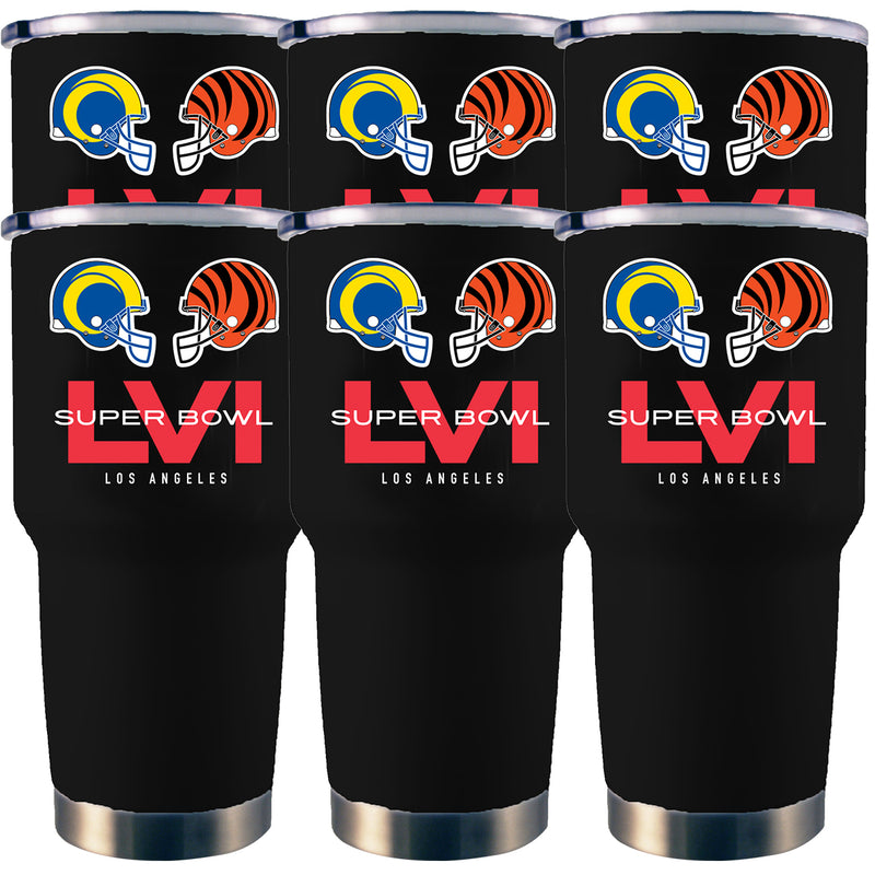 [6 Pack] 30oz Black Stainless Steel Tumbler | Super Bowl LVI Dueling