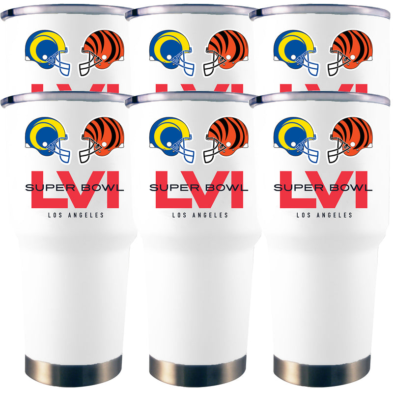 [6 Pack] 30oz White Stainless Steel Tumbler | Super Bowl LVI Dueling