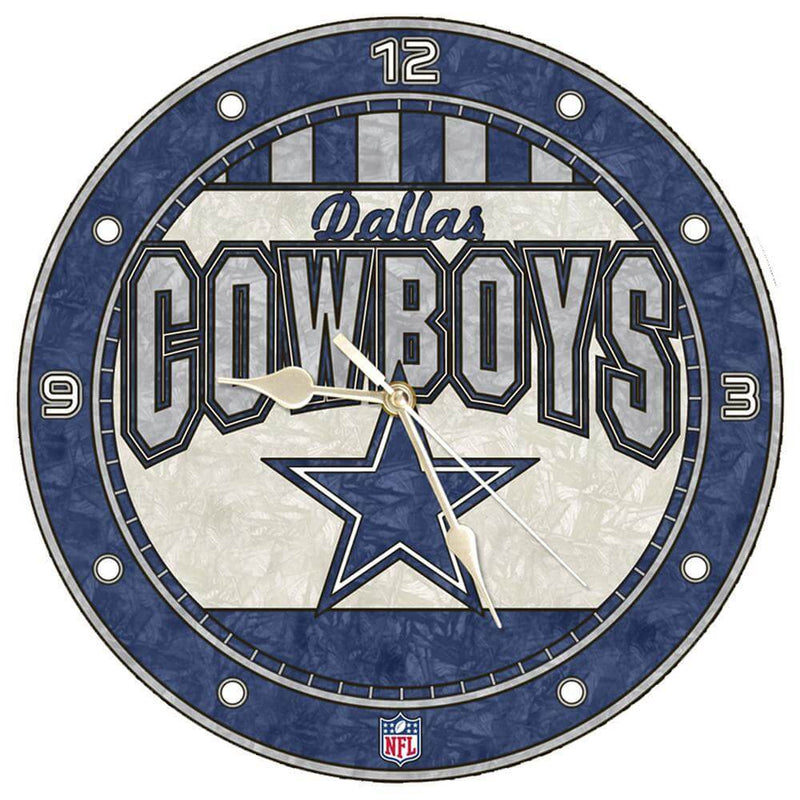 12 Inch Art Glass Clock | Dallas Cowboys CurrentProduct, DAL, Dallas Cowboys, Home & Office_category_All, NFL 687746446394 $38.49