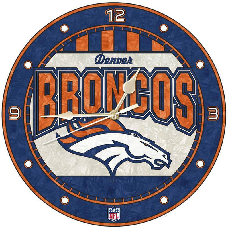 12 Inch Art Glass Clock | Denver Broncos CurrentProduct, DBR, Denver Broncos, Home & Office_category_All, NFL 687746446400 $38.49