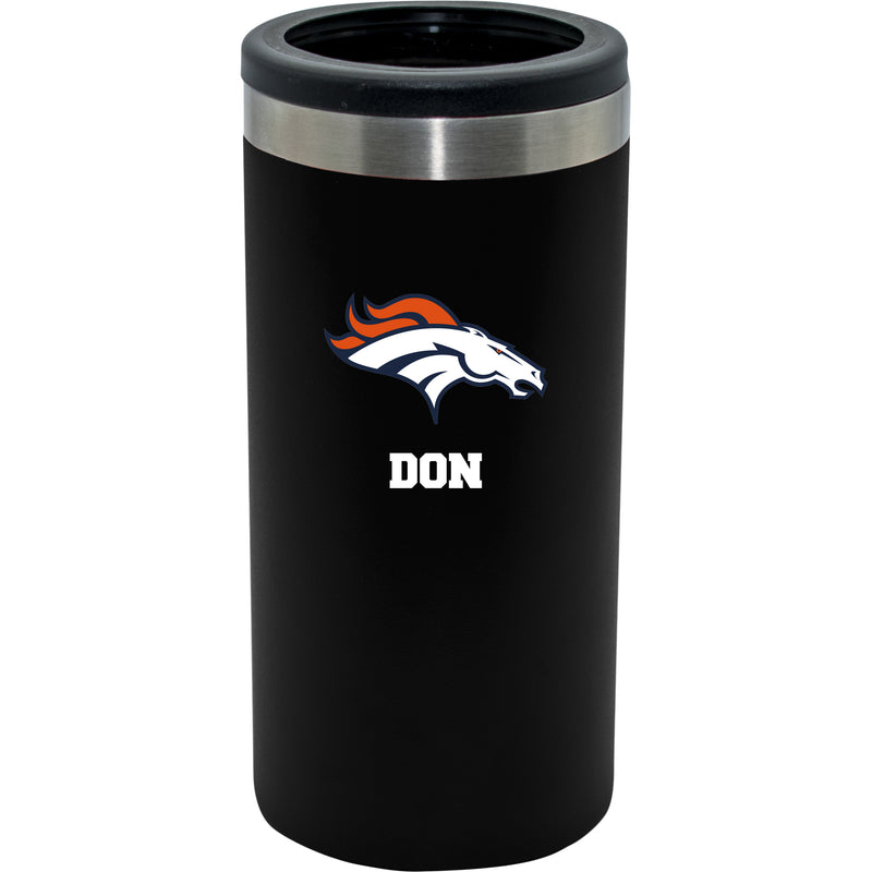 12oz Personalized Black Stainless Steel Slim Can Holder | Denver Broncos