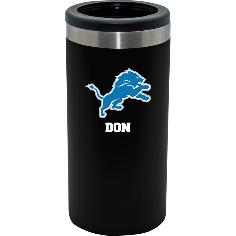 12oz Personalized Black Stainless Steel Slim Can Holder | Detroit Lions