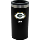 12oz Personalized Black Stainless Steel Slim Can Holder | Green Bay Packers