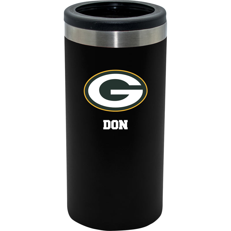12oz Personalized Black Stainless Steel Slim Can Holder | Green Bay Packers