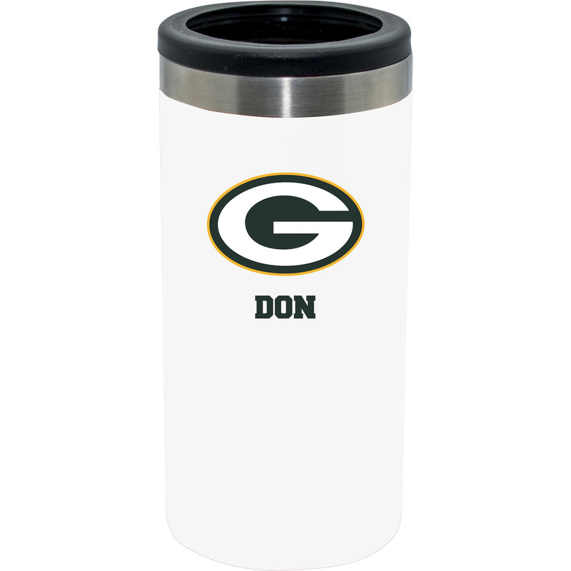 12oz Personalized White Stainless Steel Slim Can Holder | Green Bay Packers