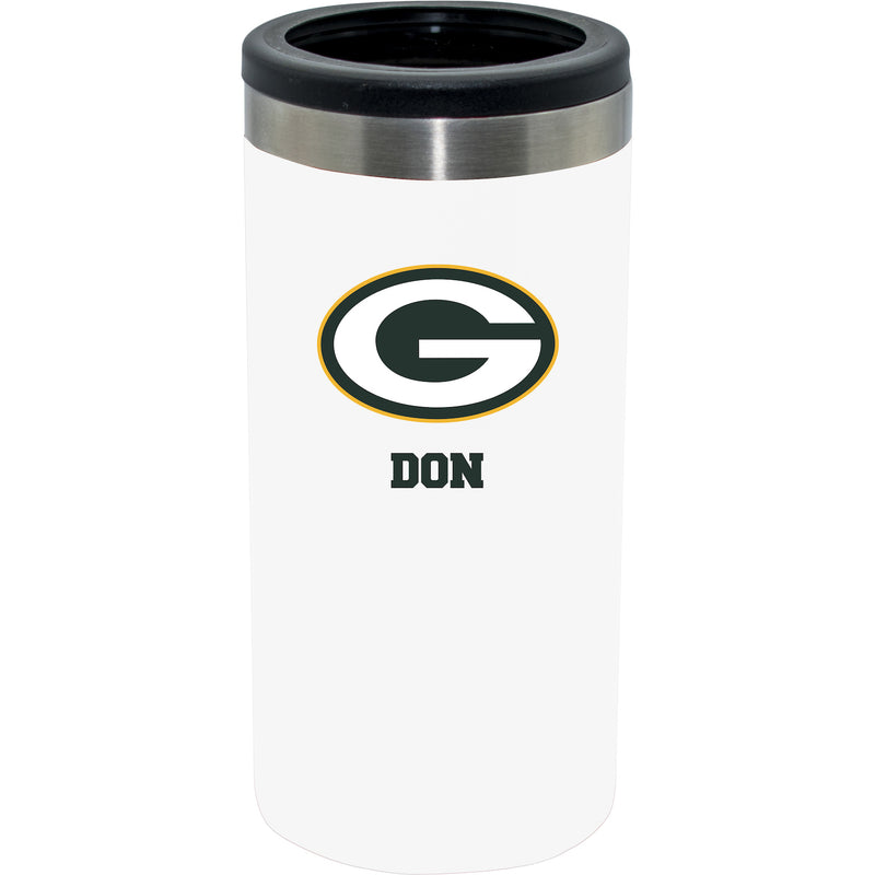 12oz Personalized White Stainless Steel Slim Can Holder | Green Bay Packers
