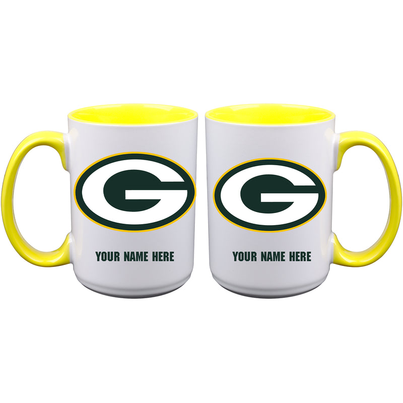 15oz Inner Color Personalized Ceramic Mug | Green Bay Packers 2790PER, CurrentProduct, Drinkware_category_All, GBP, Green Bay Packers, NFL, Personalized_Personalized  $27.99
