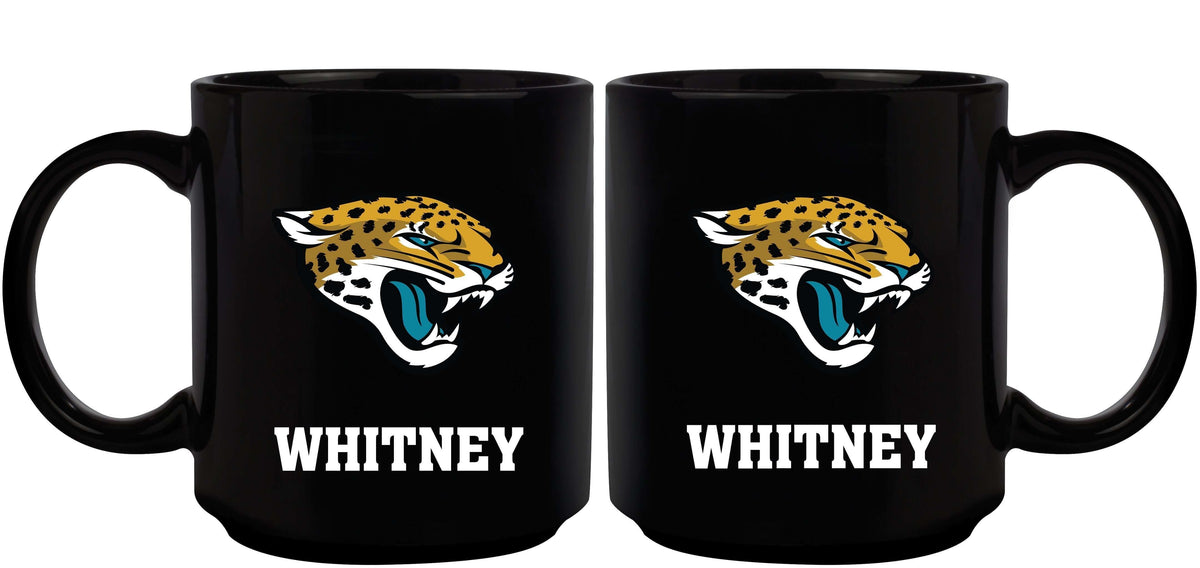 11oz Black Personalized Ceramic Mug | Jacksonville Jaguars CurrentProduct, Custom Drinkware, Drinkware_category_All, Gift Ideas, Jacksonville Jaguars, JAX, NFL, Personalization, Personalized_Personalized 194207372753 $20.11