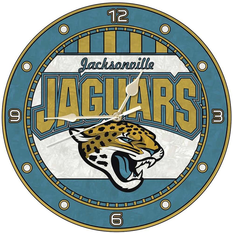 12 Inch Art Glass Clock | Jacksonville Jaguars CurrentProduct, Home & Office_category_All, Jacksonville Jaguars, JAX, NFL 687746446455 $38.49