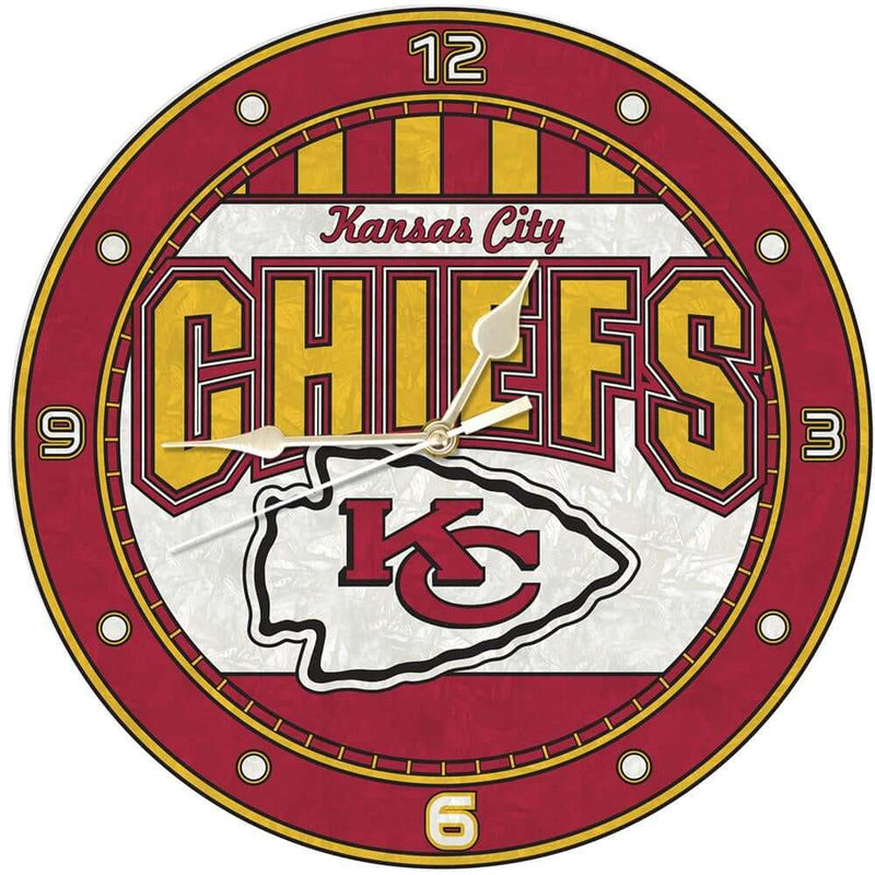 12 Inch Art Glass Clock | Kansas City Chiefs CurrentProduct, Home & Office_category_All, Kansas City Chiefs, KCC, NFL 687746446462 $38.49