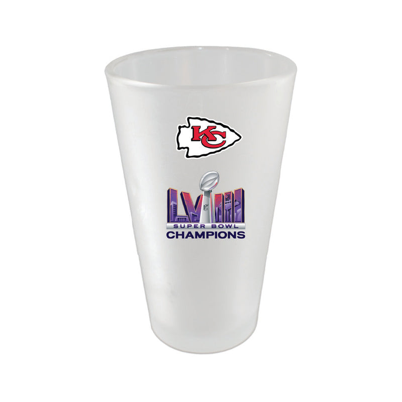 16oz White Frosted Pint Glass | Kansas City Chiefs 2024 Champs
