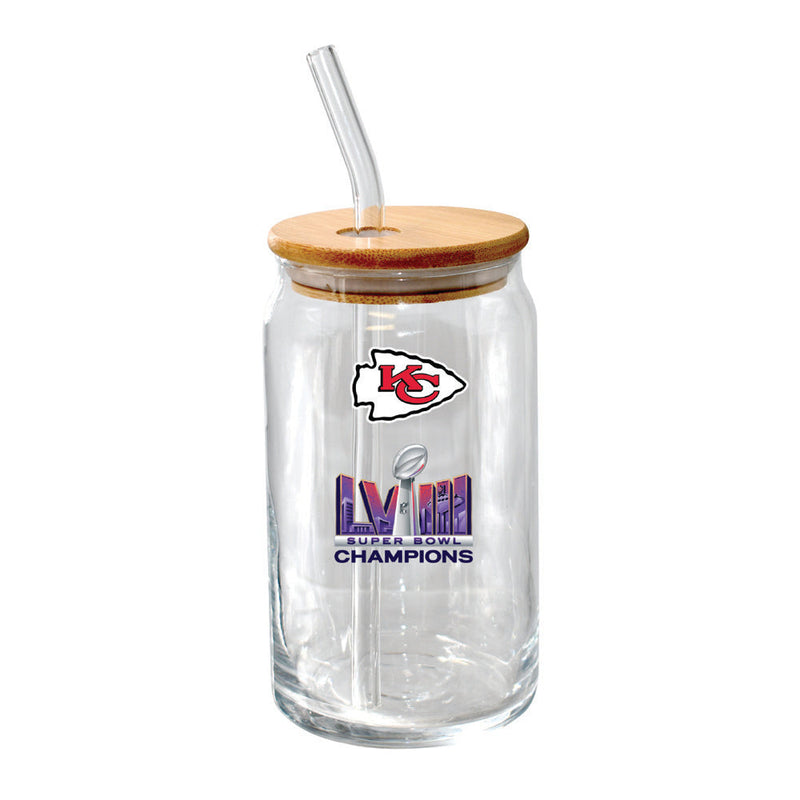 16oz Glass Tumbler with Bamboo Lid | Kansas City Chiefs 2024 Champs