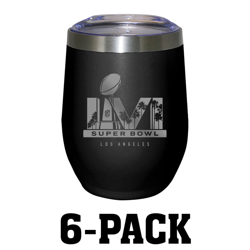 [6 Pack] 12oz Black Etched Stainless Steel Stemless Tumbler | 2021 Super Bowl LVI