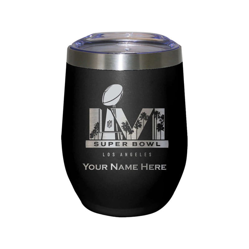 12 oz. Personalized Black Etched Stainless Steel Stemless Tumbler | 2021 Super Bowl LVI