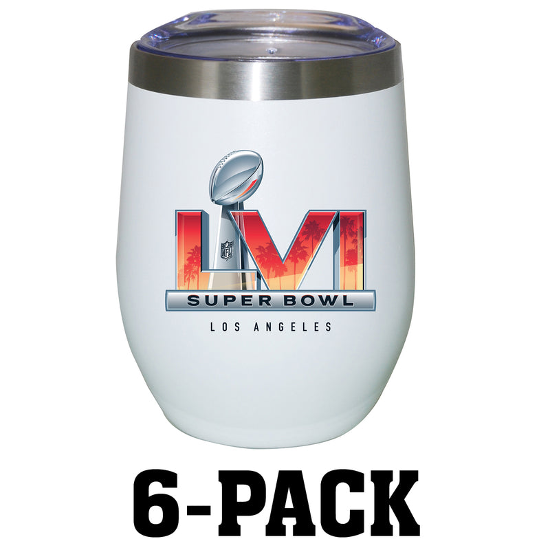 [6 Pack] 12oz White Stainless Steel Stemless Tumbler | 2021 Super Bowl LVI