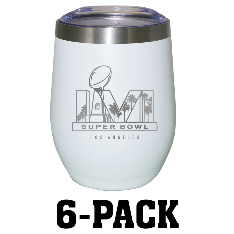 [6 Pack] 12oz White Etched Stainless Steel Stemless Tumbler | 2021 Super Bowl LVI