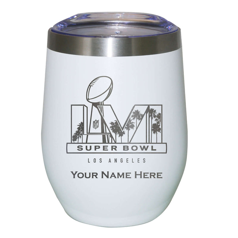 12 oz. Personalized White Etched Stainless Steel Stemless Tumbler | 2021 Super Bowl LVI