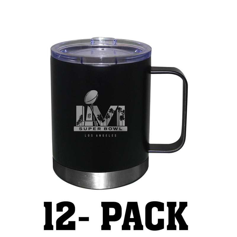 [12 Pack] 12oz Black Etched Stainless Steel Lowball with Handle | 2021 Super Bowl LVI