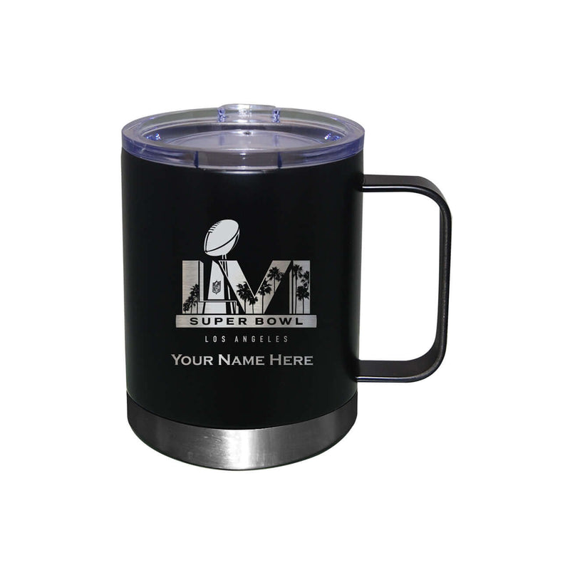 12 oz. Personalized Black Etched Stainless Steel Lowball with Handle | 2021 Super Bowl LVI