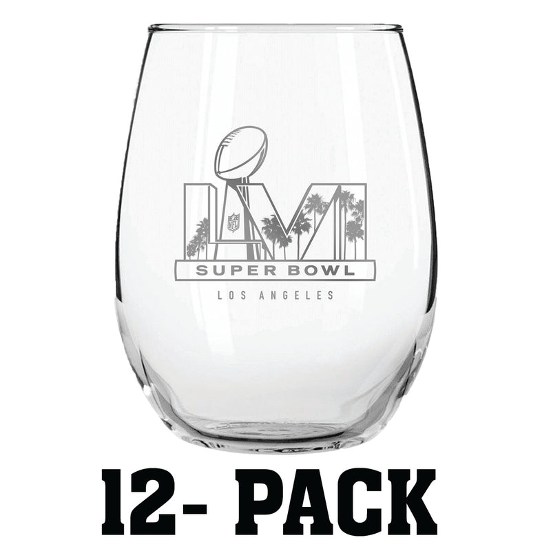 [12 Pack] 15oz Etched Stemless Wine Glass | 2021 Super Bowl LVI