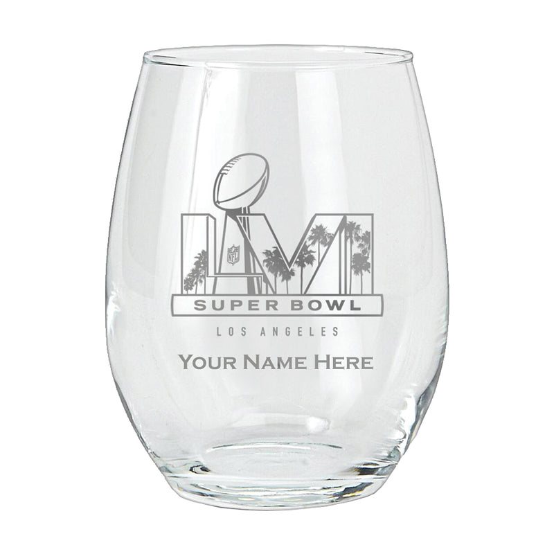 15 oz. Personalized Etched Stemless Wine Glass | 2021 Super Bowl LVI