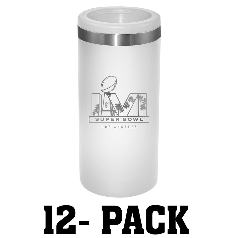 [12 Pack] Etched White Stainless Steel Slim Can Holder | 2021 Super Bowl LVI