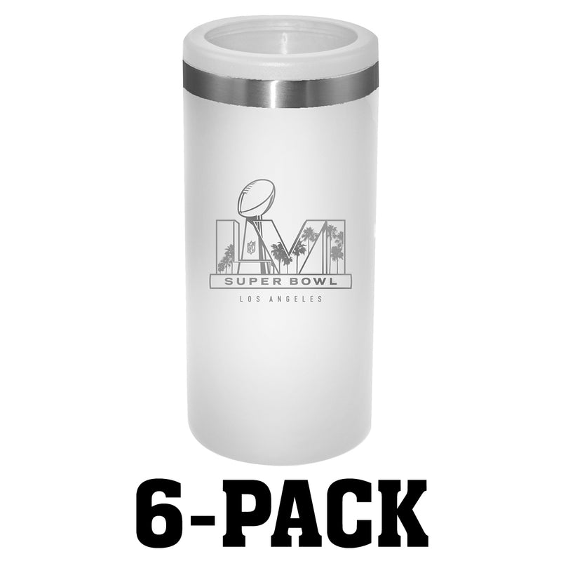 [6 Pack] Etched White Stainless Steel Slim Can Holder | 2021 Super Bowl LVI