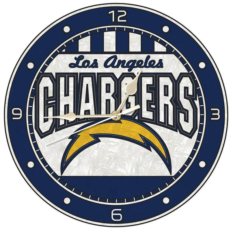 12 Inch Art Glass Clock | Los Angeles Chargers CurrentProduct, Home & Office_category_All, LAC, Los Angeles Chargers, NFL 687746446554 $38.49