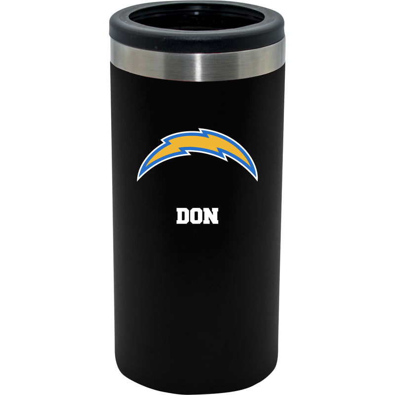 12oz Personalized Black Stainless Steel Slim Can Holder | Los Angeles Chargers
