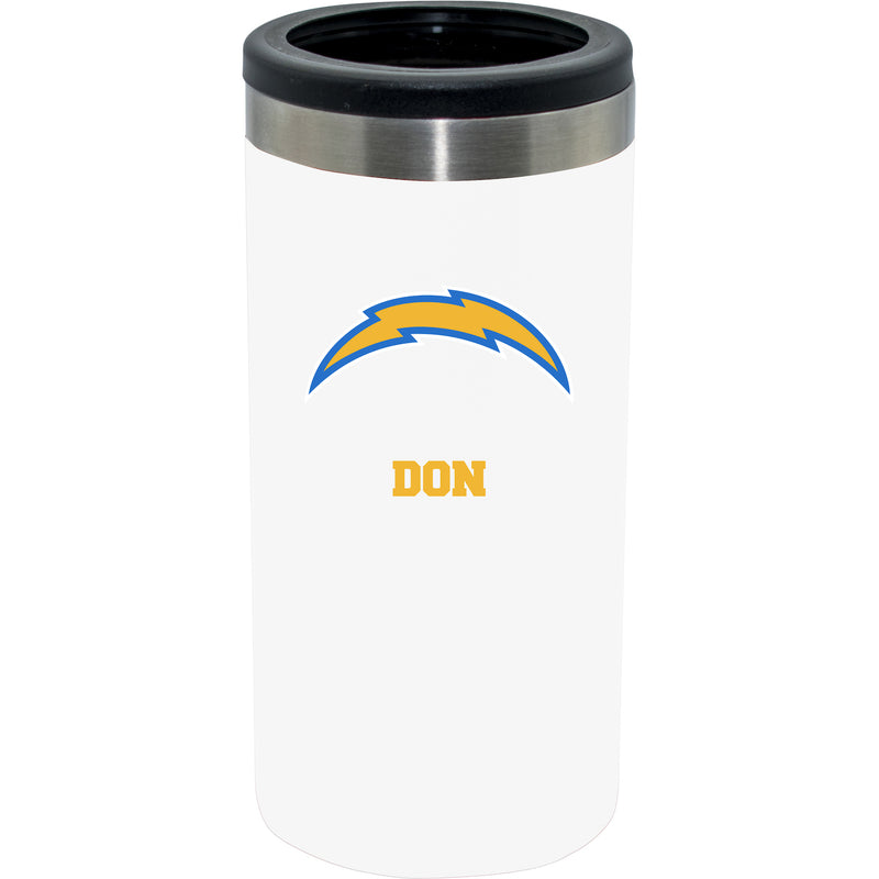 12oz Personalized White Stainless Steel Slim Can Holder | Los Angeles Chargers