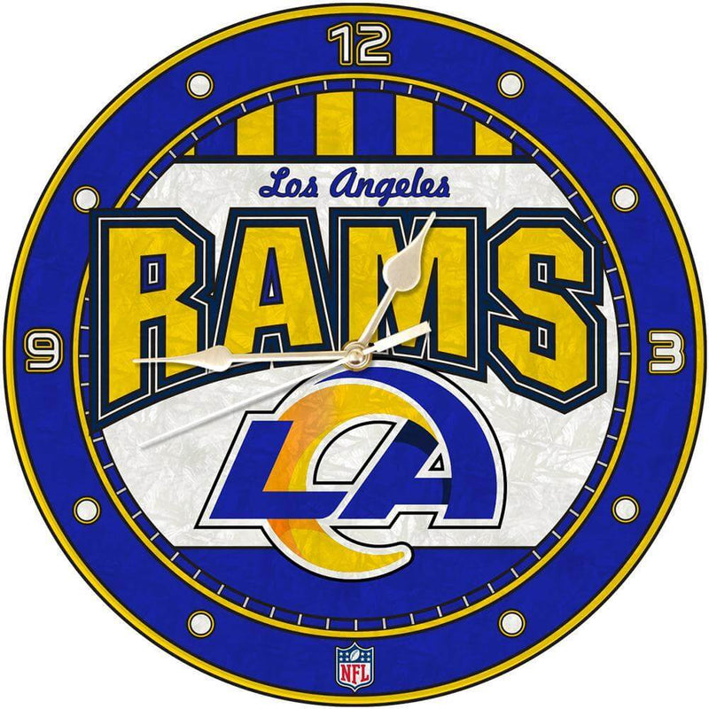 12 Inch Art Glass Clock | Los Angeles Rams CurrentProduct, Home & Office_category_All, LAR, Los Angeles Rams, NFL 888966048874 $38.49