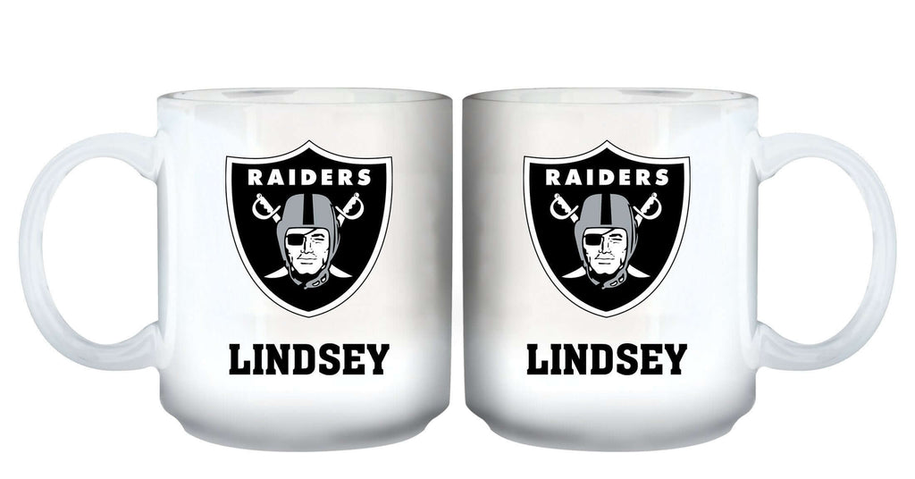 11oz White Personalized Ceramic Mug - Las Vegas Raiders CurrentProduct, Custom Drinkware, Drinkware_category_All, Gift Ideas, Las Vegas Raiders, LVR, NFL, Personalization, Personalized_Personalized 194207442579 $20.11