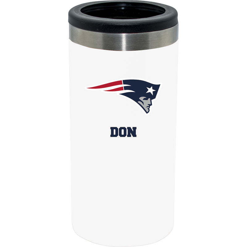 12oz Personalized White Stainless Steel Slim Can Holder | New England Patriots